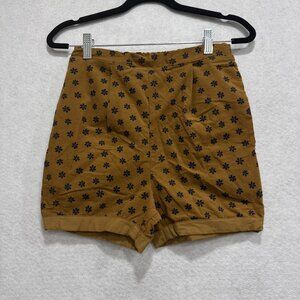 Mabo Shorts Girls 12/13 Brown Navy Floral Corduroy Linen Cotton Pockets USA